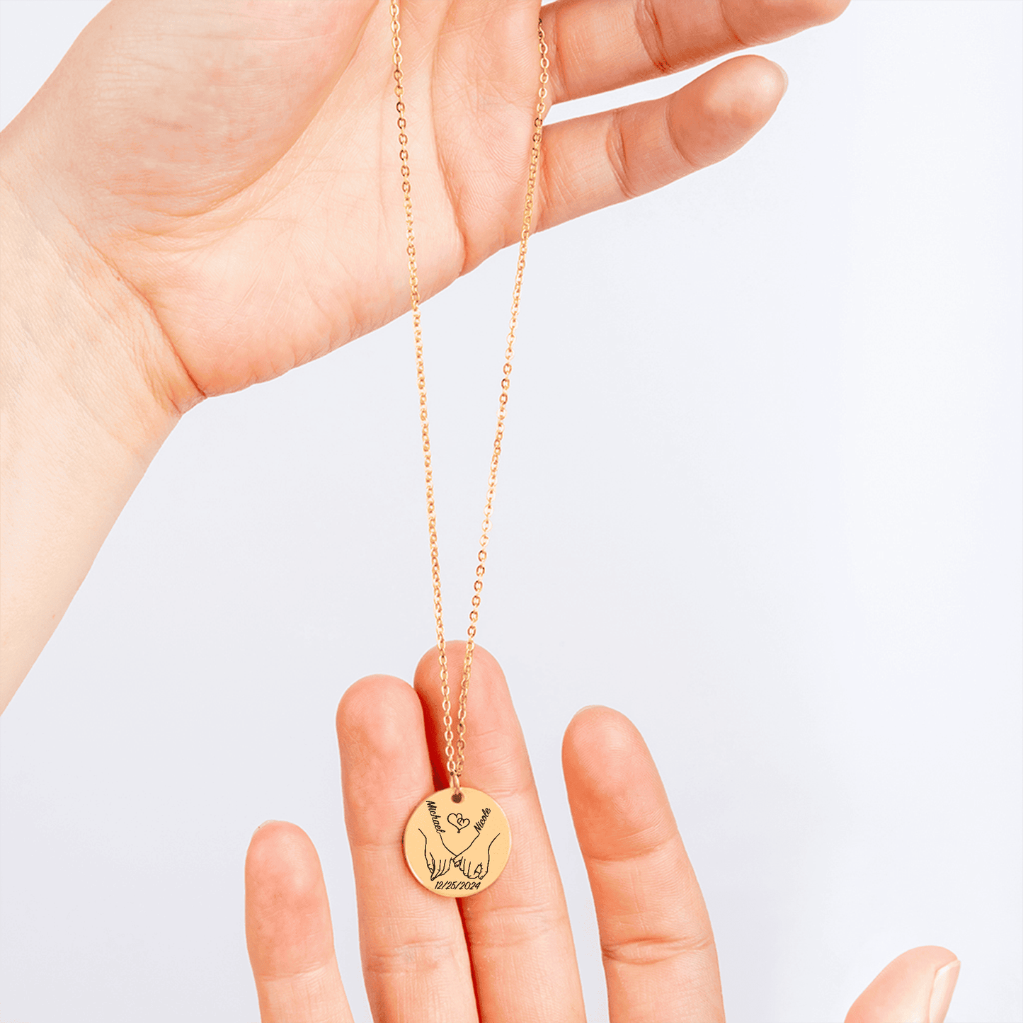 Vrouw van mijn Leven - Handen Vast - Gegraveerde Ketting