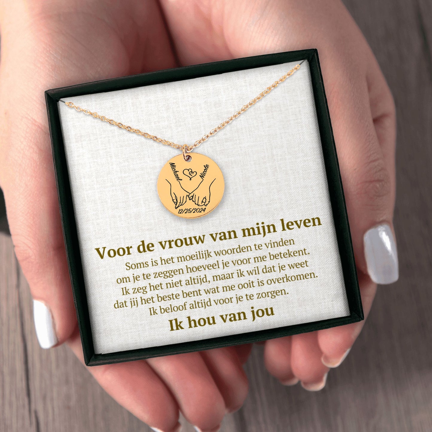 Vrouw van mijn Leven - Handen Vast - Gegraveerde Ketting