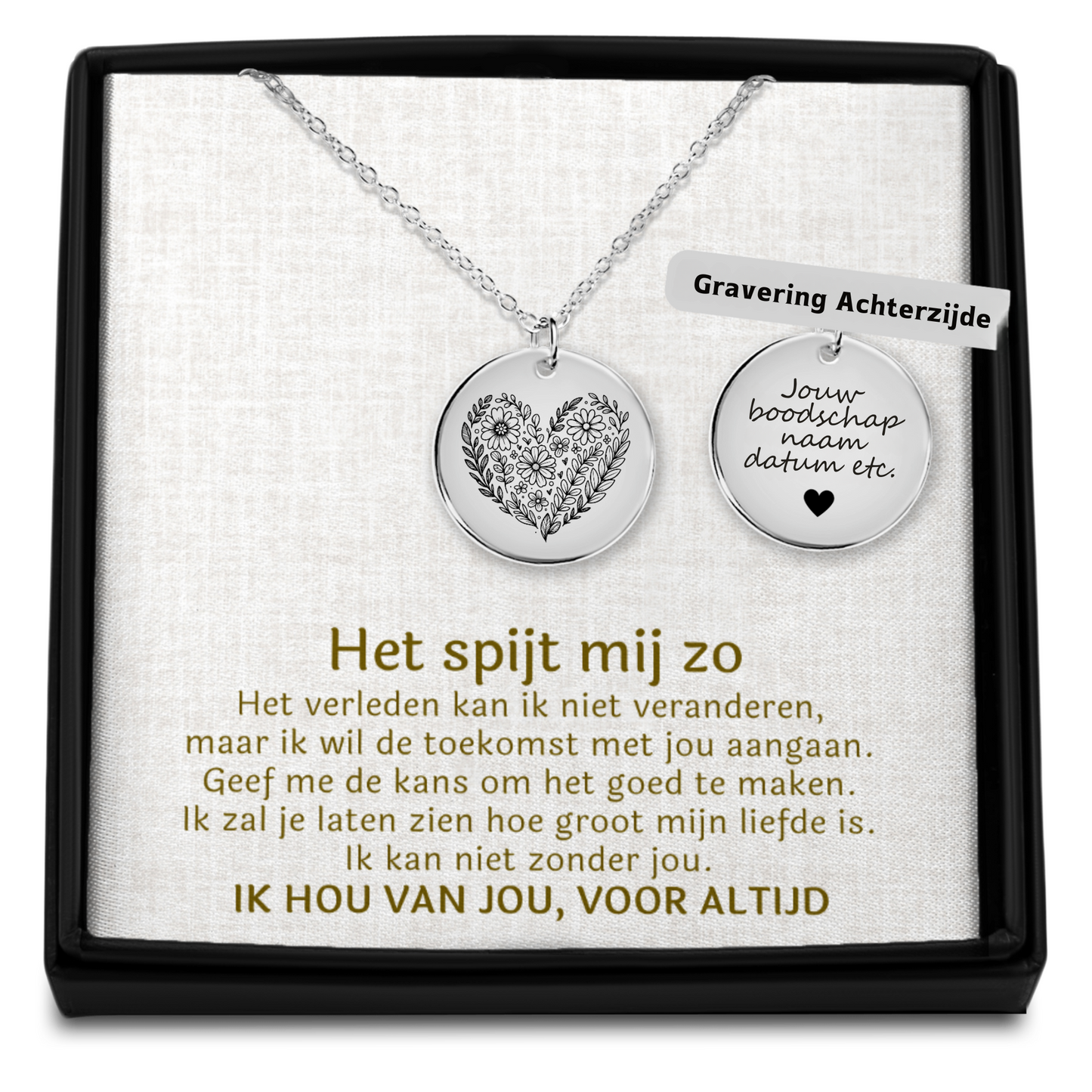 Spijt - Kan niet zonder jou - Gegraveerde Ketting Hartje