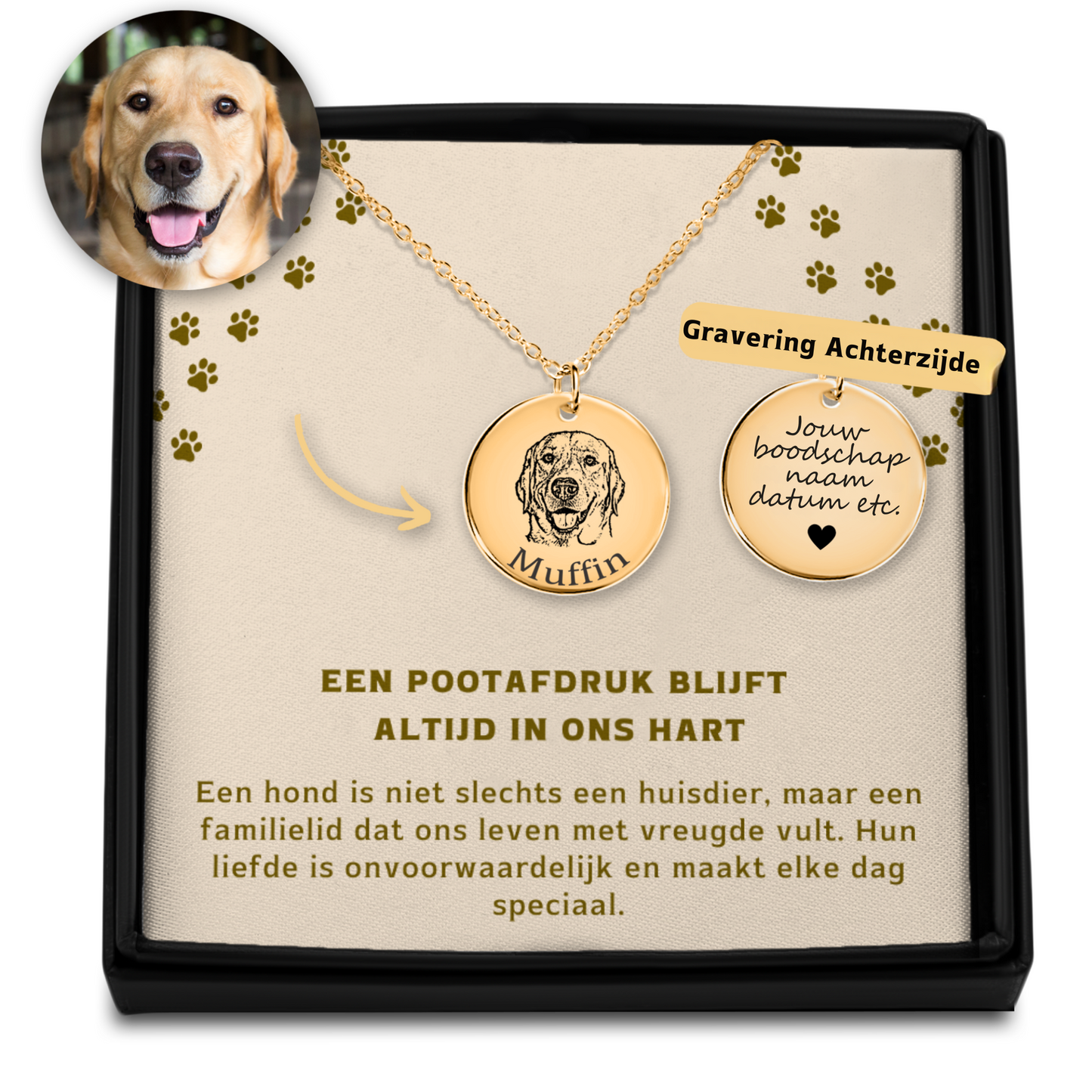 Hond Portret - Herdenking - Gegraveerde Ketting