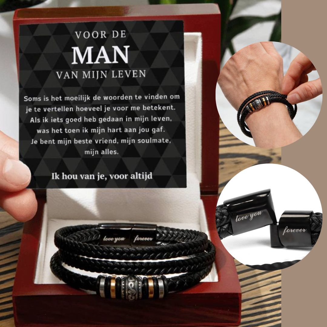 voor de man van mijn leven, armband dat cadeau kan worden gegeven, in een geschenkdoosje met een mooie tekst