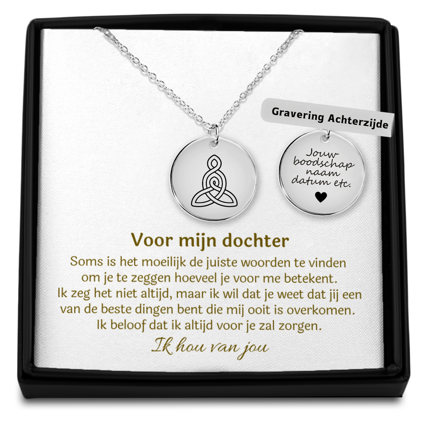 Dochter - Keltisch Symbool - Juiste Woorden - Gegraveerde Ketting