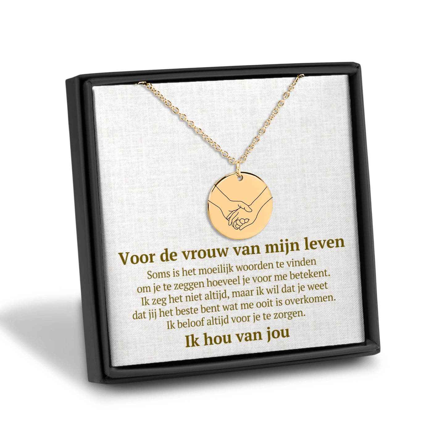 Vrouw van mijn Leven - Handen - Gegraveerde Ronde Hanger Ketting