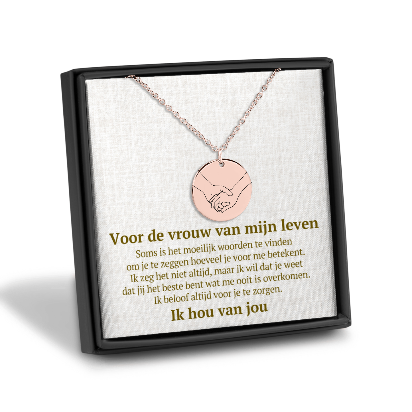 Vrouw van mijn Leven - Handen - Gegraveerde Ronde Hanger Ketting