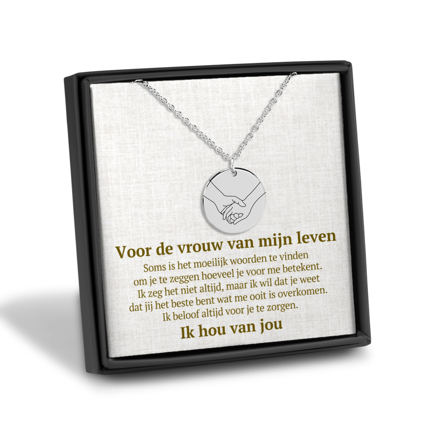 Vrouw van mijn Leven - Handen - Gegraveerde Ronde Hanger Ketting