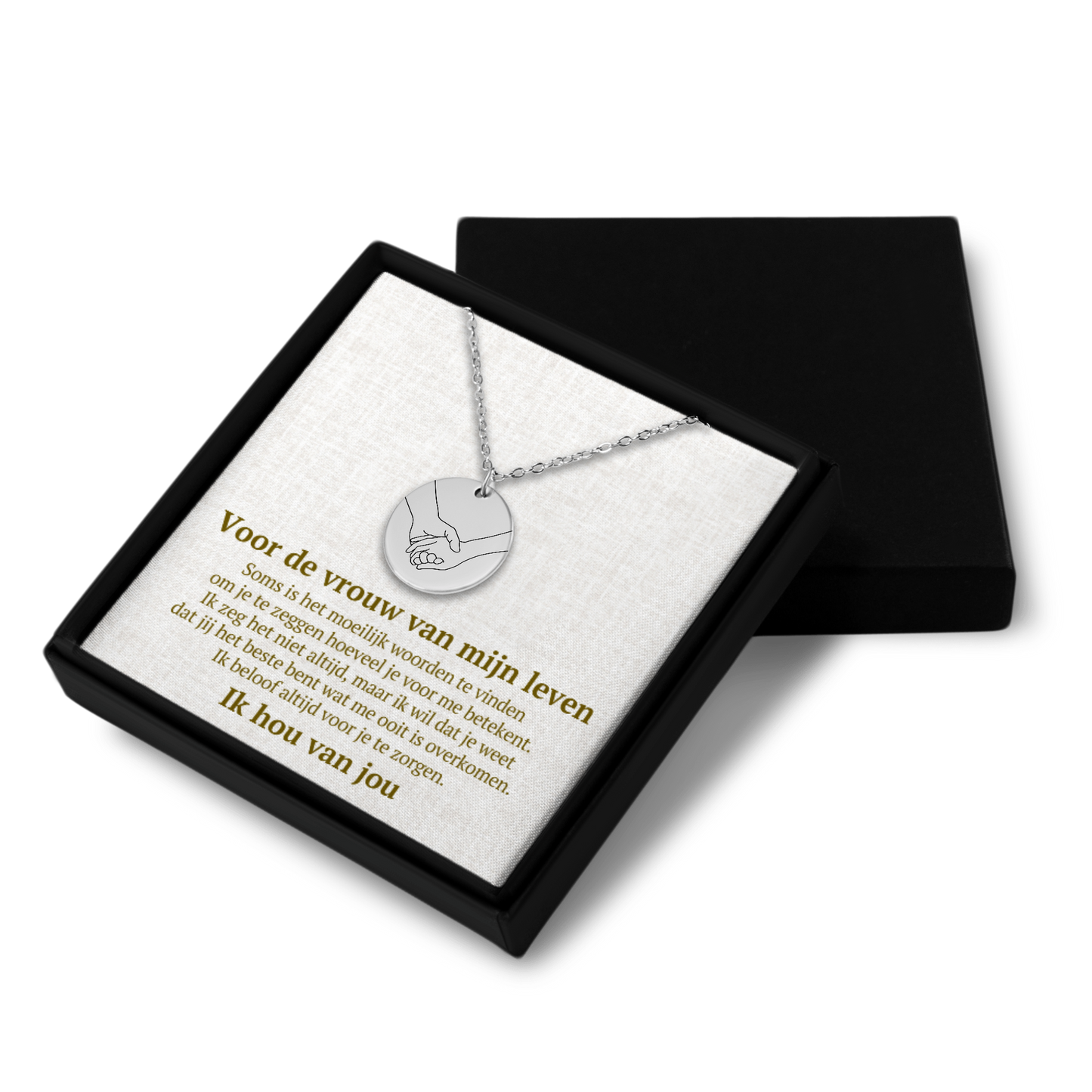 Vrouw van mijn Leven - Handen - Gegraveerde Ronde Hanger Ketting