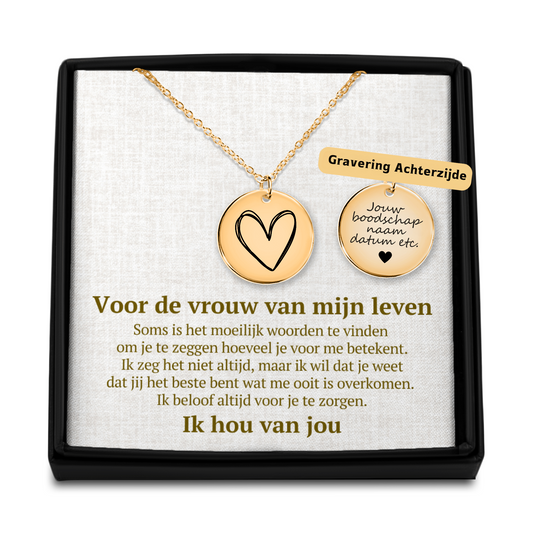 Vrouw van mijn Leven - Hartje - Gegraveerde Ronde Hanger Ketting