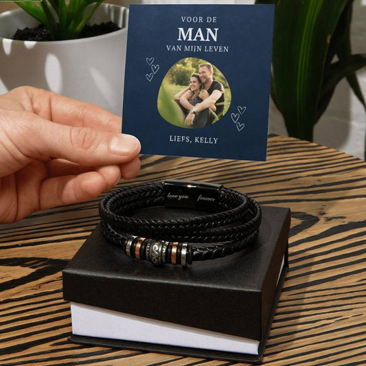 armband voor mannen als cadeau in een mooi geschenkdoosje met een gepersonaliseerd kaartje