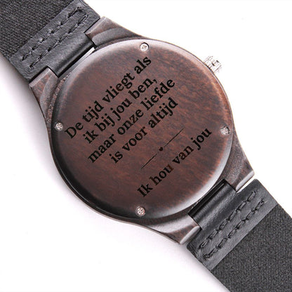 De tijd vliegt - Gegraveerd Houten Horloge