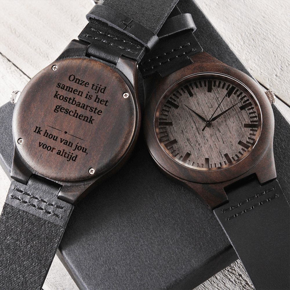 Tijd ons kostbaarste geschenk - Gegraveerd Houten Horloge