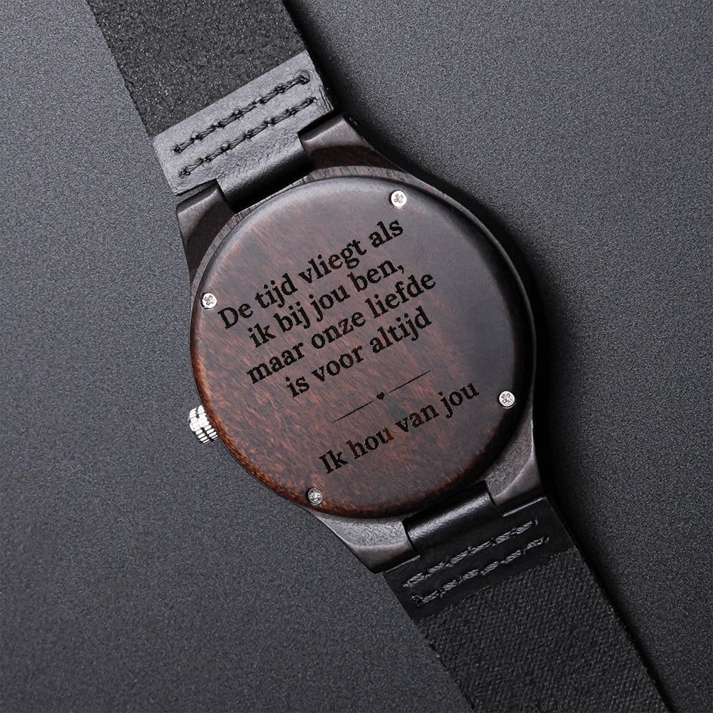 De tijd vliegt - Gegraveerd Houten Horloge